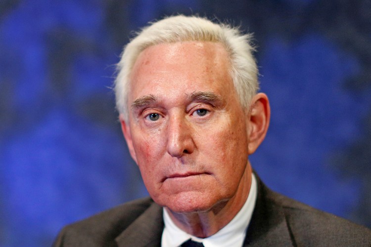 Political adviser Roger Stone, pictured here after a Feb. 28, 2017, interview in New York , says conversations he had with a suspected hacker allegedly linked to Russia were "completely innocuous."