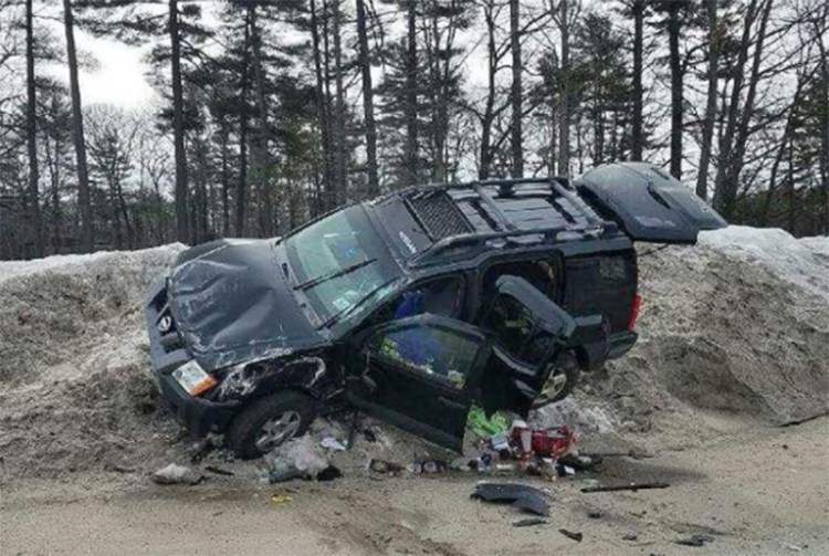 SUV that crashed after three Long Creek inmates allegedly stole it, prompting a police chase.