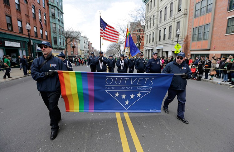 OutVets, a group of gay military veterans, march in the 2016 St. Patrick's Day Parade in Boston's South Boston neighborhood. 