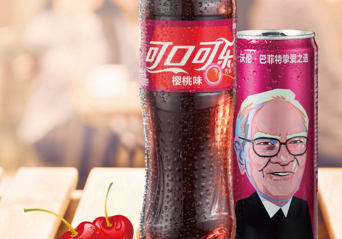 A can of Cherry Coke in China carries the likeness of billionaire Warren Buffett, a big fan of the beverage who is invested in the company.