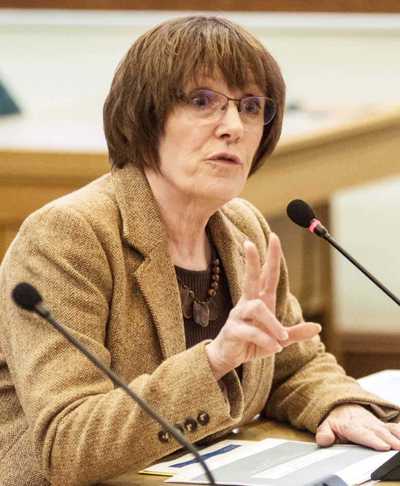 Sandy Matheson, executive director of Maine Public Employees Retirement System, testifies before the Appropriations and Financial Affairs Committee.