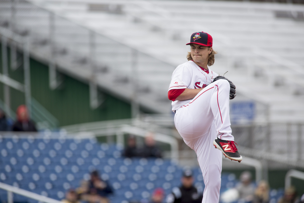 PORTLAND, ME - APRIL 8: Sea Dog's pitcher Jalen Beeks  (29) during the game against the Reading Fighting Phils. The Sea Dogs won (4-1). (Staff photo by Brianna Soukup/Staff Photographer)