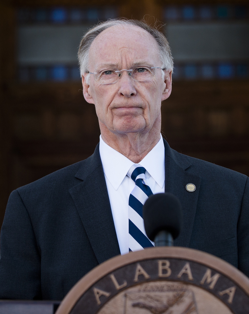 Alabama Gov. Robert Bentley holds a news conference Friday outside the Alabama Capitol building.