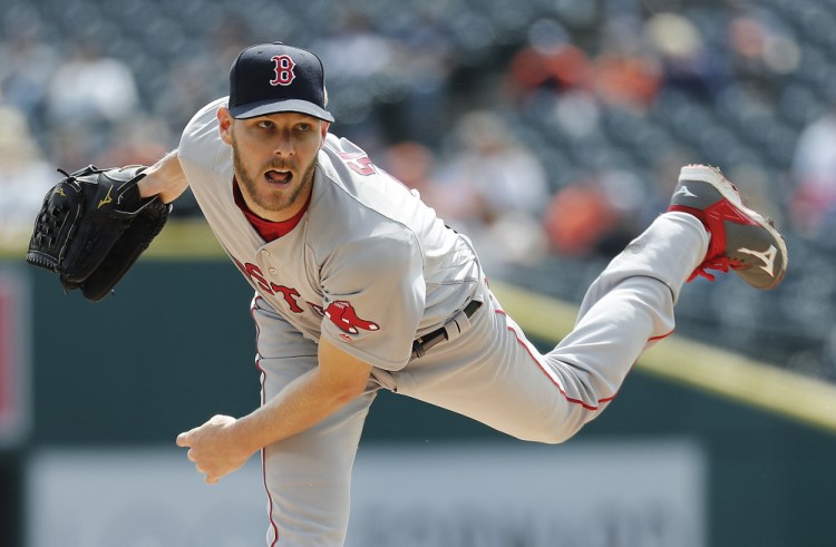 Red Sox pitcher Chris Sale allowed two runs on five hits, including the go-ahead run in the eighth inning, and the Red Sox lost 2-1 to the Tigers on Monday in Detroit.