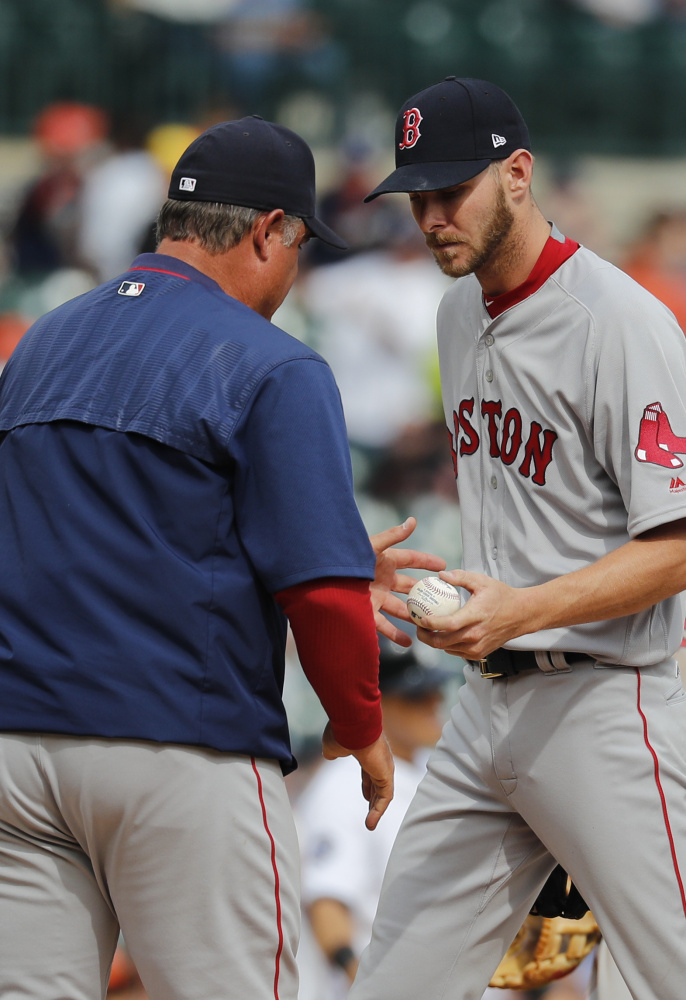 Chris Sale has been one of the bright spots so far for the Red Sox with two strong starts, but he took the loss Monday against the Detroit Tigers despite striking out 10 in 7  innings.