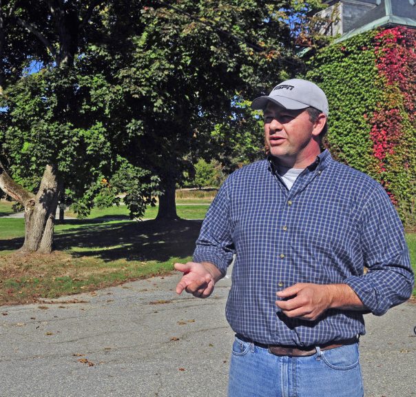 Developer Matt Morrill talks during a tour last October at Stevens Commons in Hallowell, where an anonymous donor of $1 million wants to pay for a new fire station.