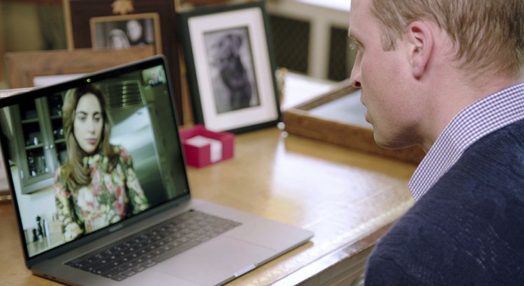 This image from a video shows Prince William talking to Lady Gaga via FaceTime. Britain's young royals are campaigning to end the stigma of mental illness.
