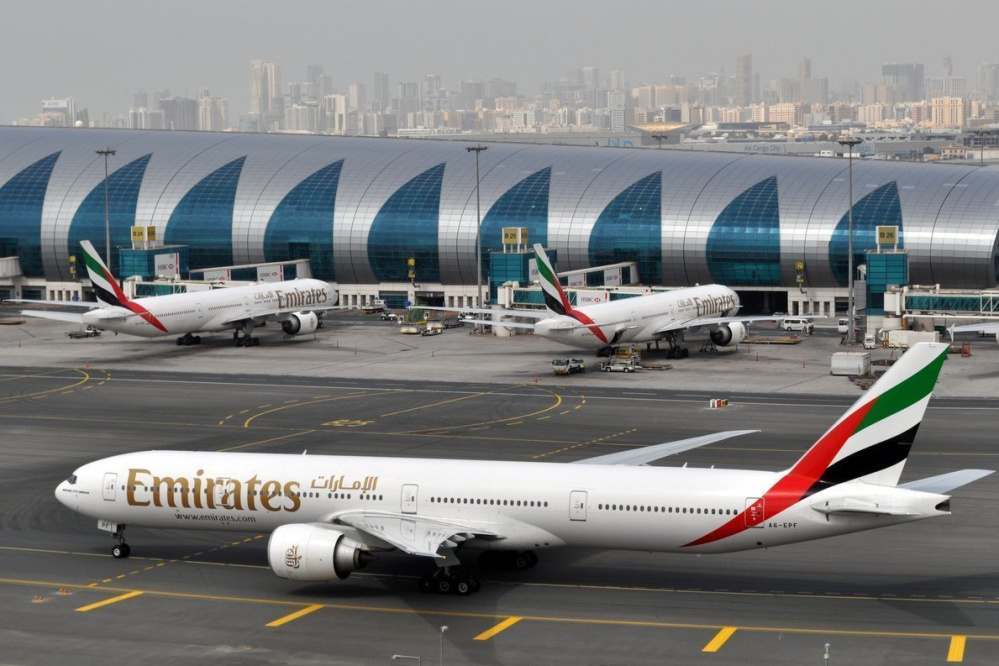 An Emirates jet taxis to a gate at Dubai International Airport in United Arab Emirates, the world's third-busiest airport.