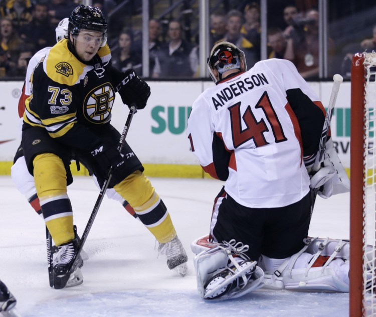 Craig Anderson of the Ottawa Senators may not be the high-quality goalie the Boston Bruins have faced in past playoffs, but he's getting the job done in this series, helped by Boston failing to take advantage of rebounds.