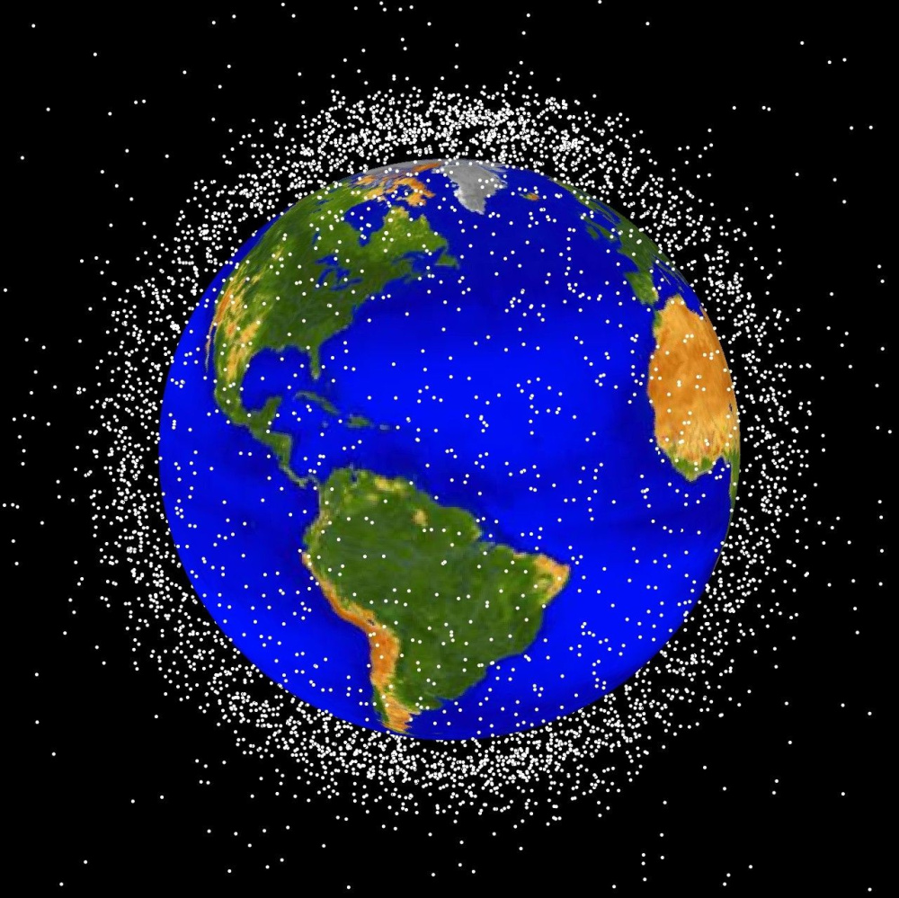 An illustration by NASA's Orbital Debris Program shows the concentration, but not the scale, of the hazardous cloud of junk circling Earth.