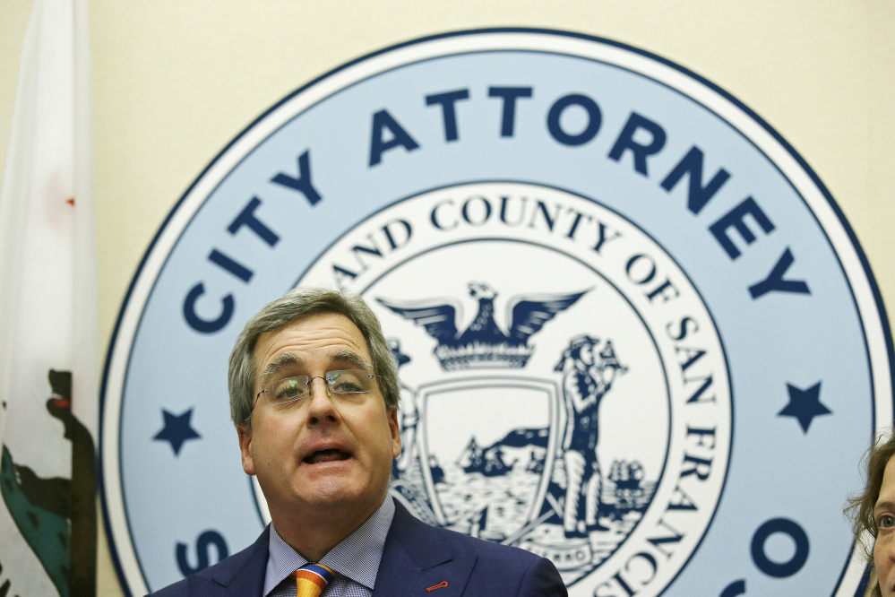 San Francisco City Attorney Dennis Herrera speaks Tuesday about a federal judge's order blocking any attempt by the Trump administration to withhold money from "sanctuary cities." He said the president was "forced to back down."