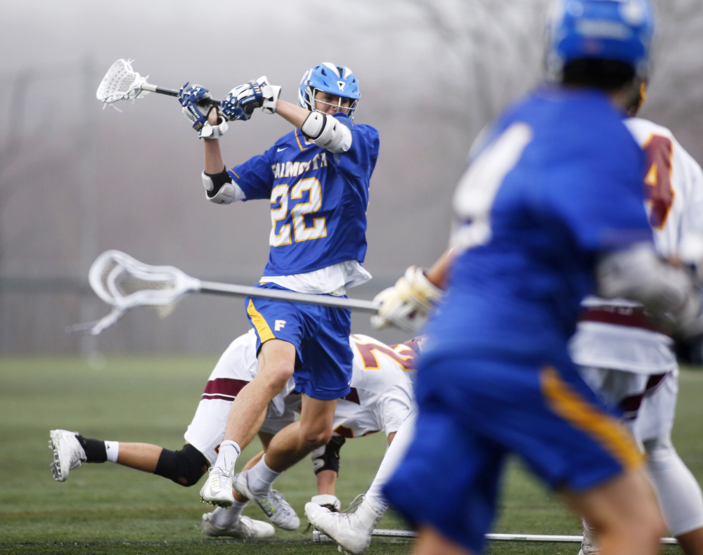 Nick Farnham of Falmouth gets free for a shot in the third quarter of the Yachtsmen's 9-8 win over Cape Elizabeth on Wednesday in Cape Elizabeth.