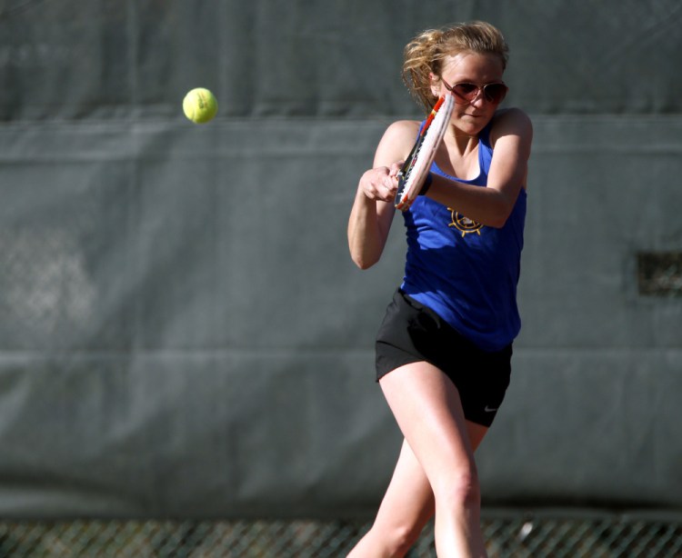 After three years playing doubles for a Class A state championship team, senior Amanda Watson finally got her turn at singles Friday. She beat Emelie Jarquin of Cape Elizabeth 6-1, 6-4 at No. 3 singles in the clinching match of a 4-1 girls' tennis victory. Falmouth has won 142 straight matches – including nine state titles – since the spring of 2008. Because of rainouts, Friday was the opener for both teams.
