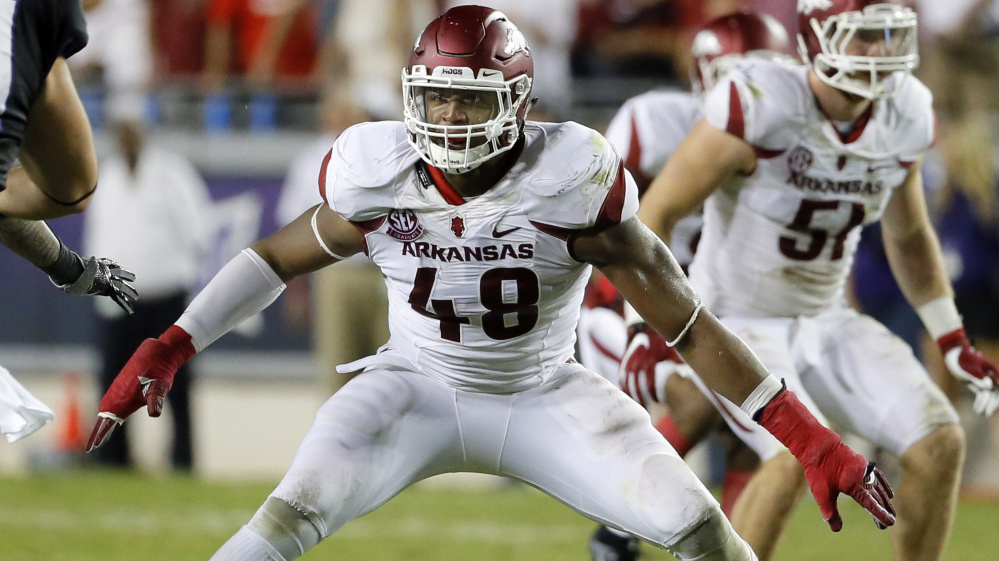 Arkansas defensive end Deatrich Wise Jr. was selected Saturday by the New England Patriots with the 131st overall pick. Wise is 6-foot-5 and weighs 275 pounds. New England added four players in the seven-round draft.