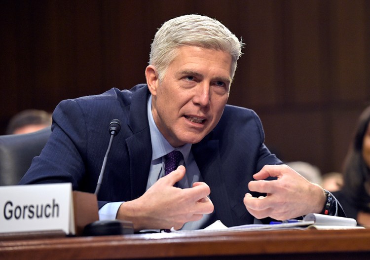 Supreme Court nominee Neil Gorsuch testifies on Capitol Hill during his confirmation hearing before the Senate Judiciary Committee on March 21, 2017. 