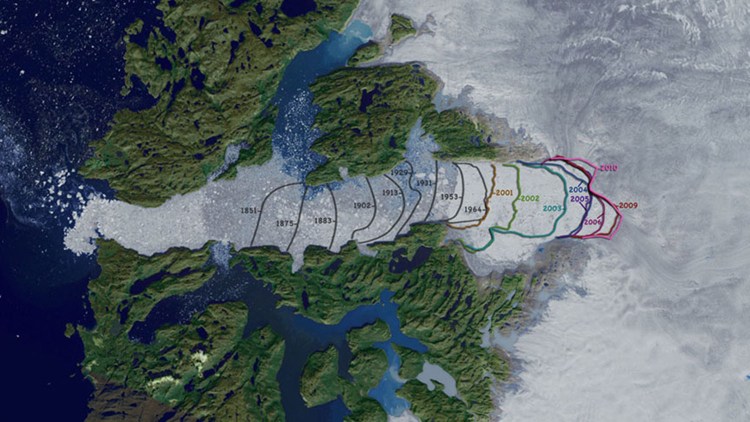 The retreat of Jakobshavn glacier since 1851. 