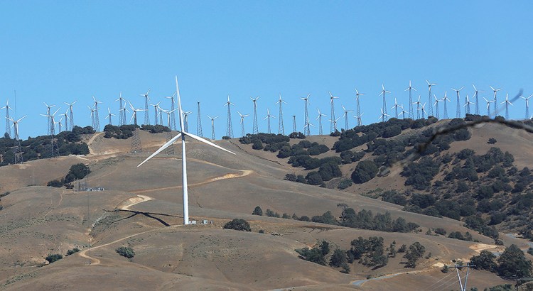 The hills bristle with turbines at a wind farm in Tehachapi, California. Wind energy remains a relatively minor part of the nation's electricity mix, contributing about 5.5 percent of overall generation in 2016, but industry officials believe it is well positioned for steady growth even without government subsidies.