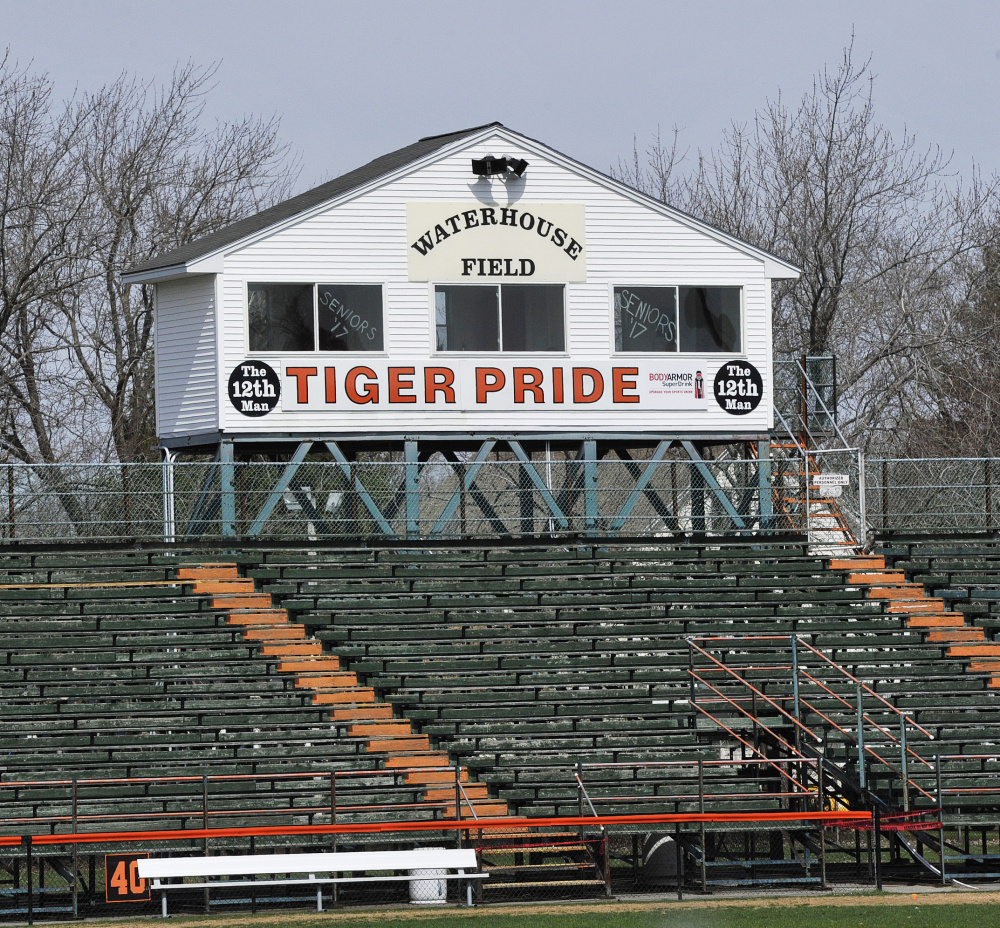 Biddeford's Waterhouse Field, where the bleachers were taped off, has been closed since April 11.