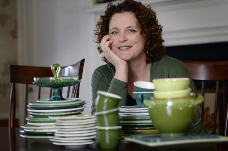 Green Plate Special columnist Christine Burns Rudalevige says her china cabinet is "sagging under the weight" of her collection of green plates. She buys them at "flea markets, wherever I see them" and gets help from her daughter Eliza, too, "a Goodwill shopper. She'll spend hours in there and find green plates for me."