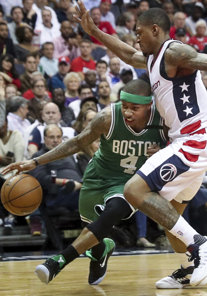 Isaiah Thomas scored 53 points for Boston in Game 2 but was held to just 13 points in the Celtics' loss in Game 3, thanks to a ferocious defense effort by the Wizards.