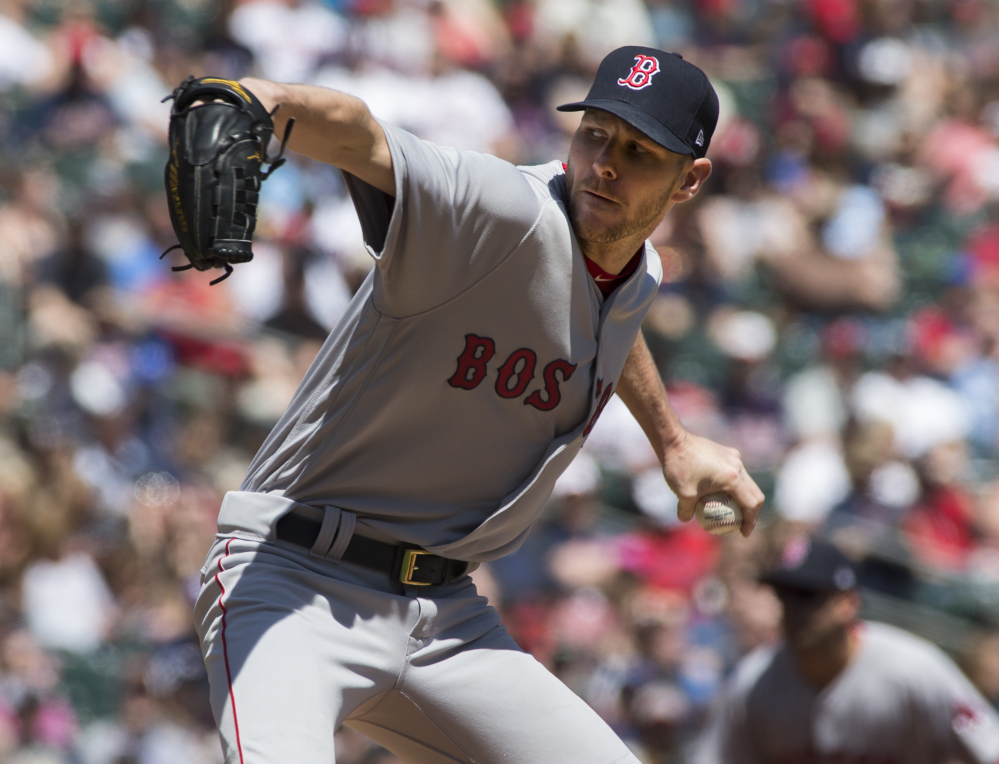 Red Sox starting pitcher Chris Sale allowed four runs on four hits while striking out 10 and walking three in Boston's 17-6 win over Minnesota on Sunday in Minneapolis.