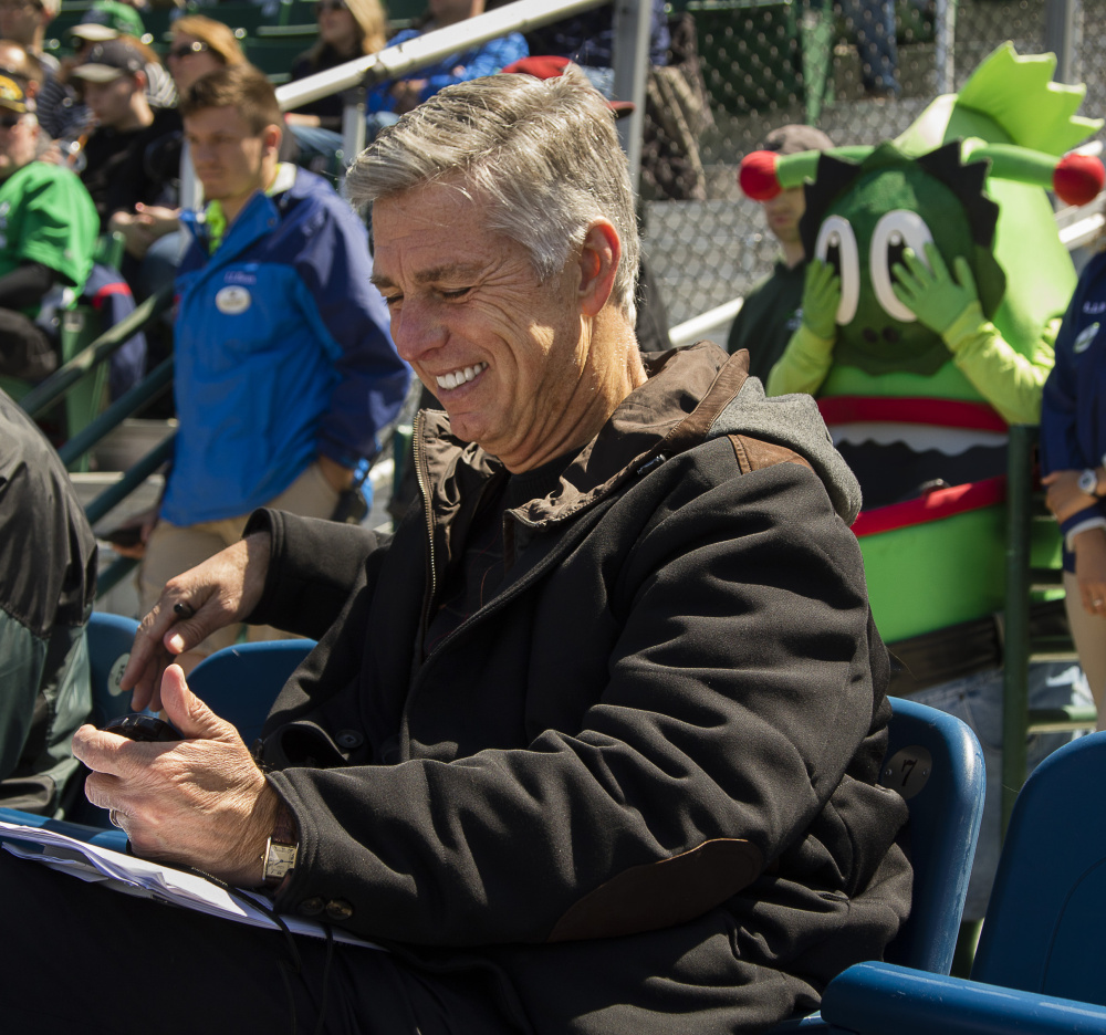 Red Sox President of Baseball Operations Dave Dombrowski is impressed by the Portland Sea Dogs' bullpen.