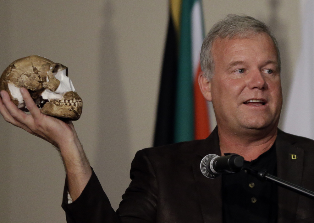 Lee Berger of Wits University in Johannesburg announced on Tuesday a creature both human-like and primitive co-existed at the same time as early humans. Associated Press/ Themba Hadebe