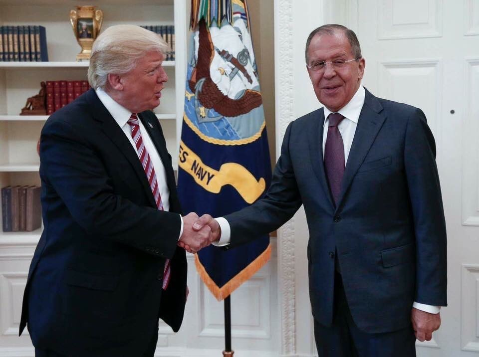 President Trump greets Russian Foreign Minister Sergey Lavrov at the White House on Wednesday.