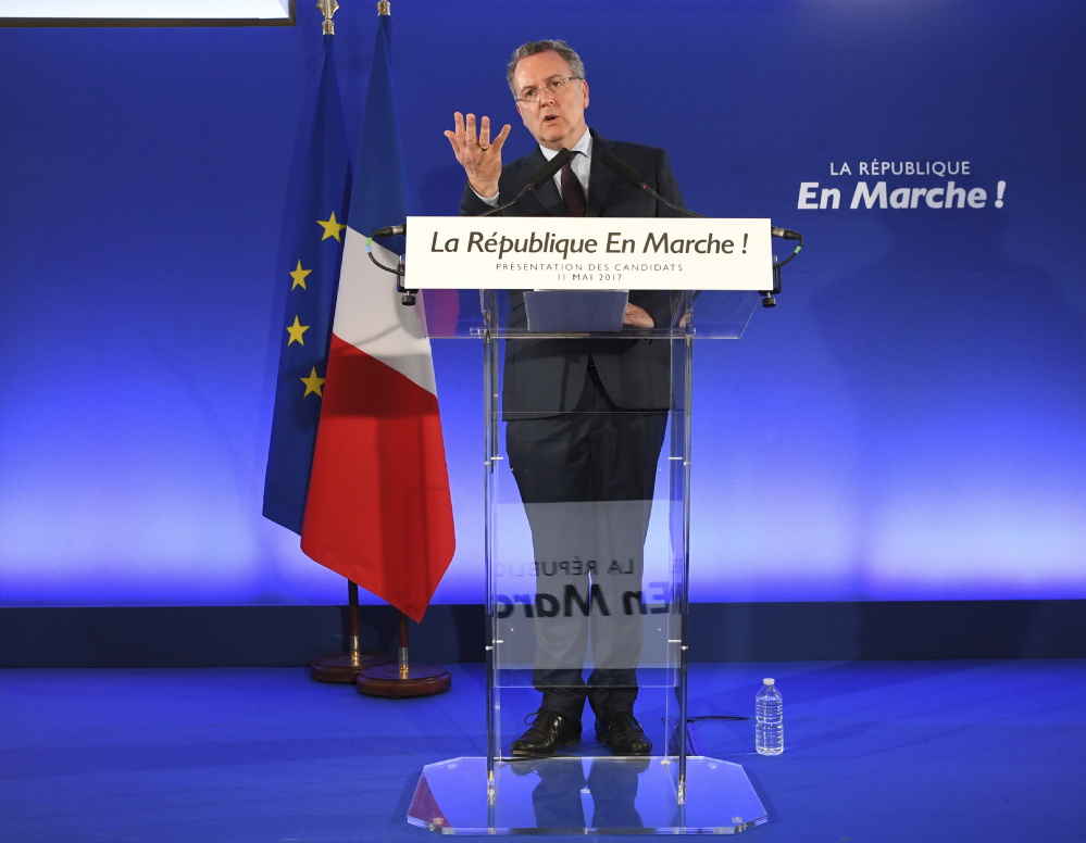Richard Ferrand, secretary-general of the Republic on the Move party, holds a news conference in Paris on Thursday.