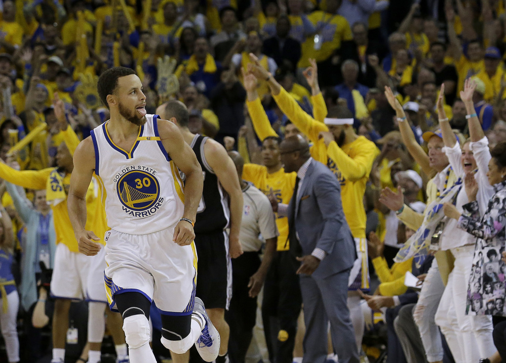Warriors guard Stephen Curry during Golden State's 113-111 win over San Antonio in Game 1 of the Western Conference finals Sunday in Oakland, California.