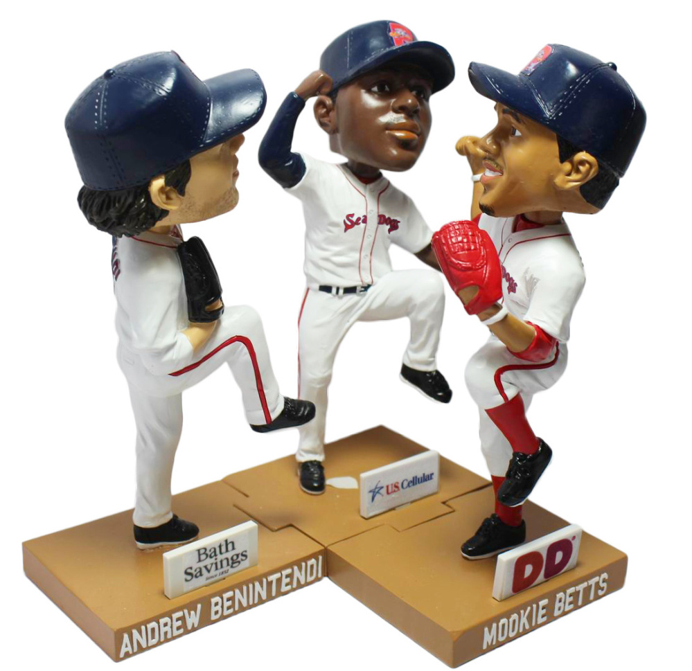 The Sea Dogs are holding Bobblehead Nights this season for three former players now with the Red Sox – Andrew Benintendi, Jackie Bradley Jr. and Mookie Betts.