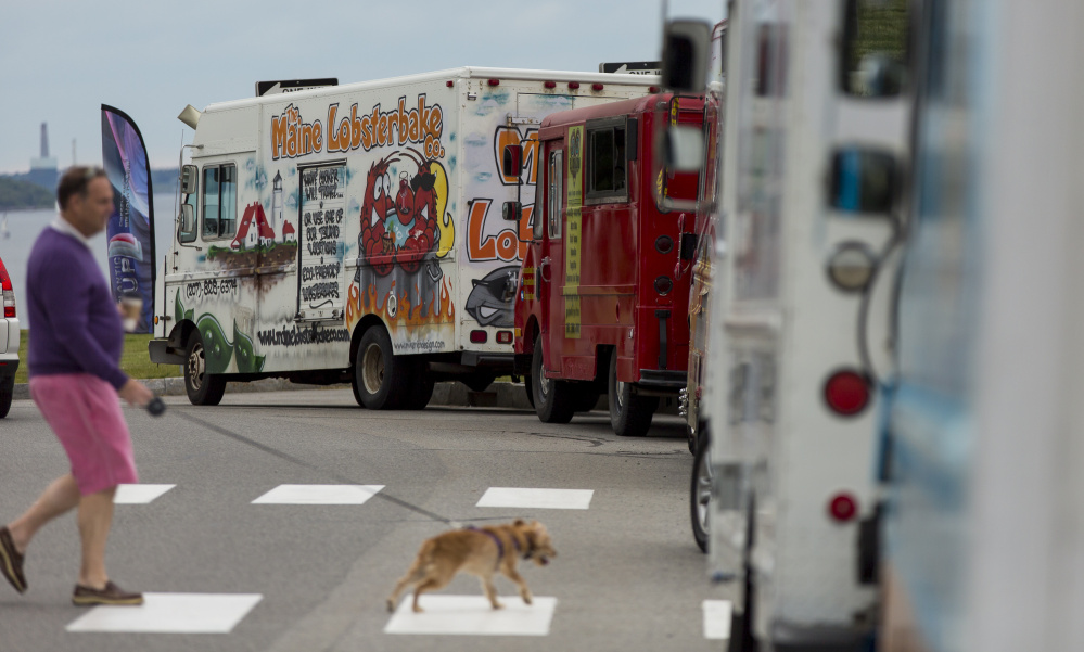 Food trucks, shown here in 2016 at Fort Allen Park in Portland, will pull into Gardiner's Waterfront Park Saturday for a Food Truck Festival.