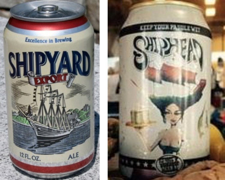 Shipyard objects to the name and packaging of the beer at right, from Logboat Brewing Co.