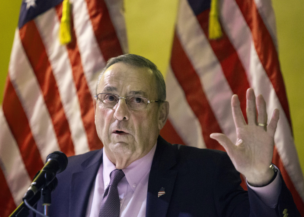 Gov. Paul LePage says the proposed 5-cent deposit on nips bottles would "put the state's financial health at risk."