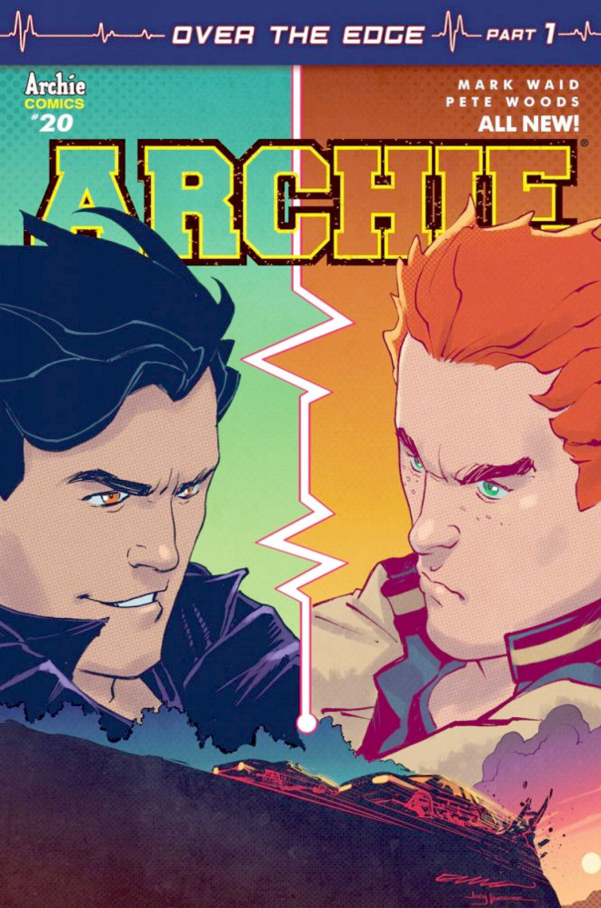 The cover of Archie no. 20 which will feature a car race between two main characters.