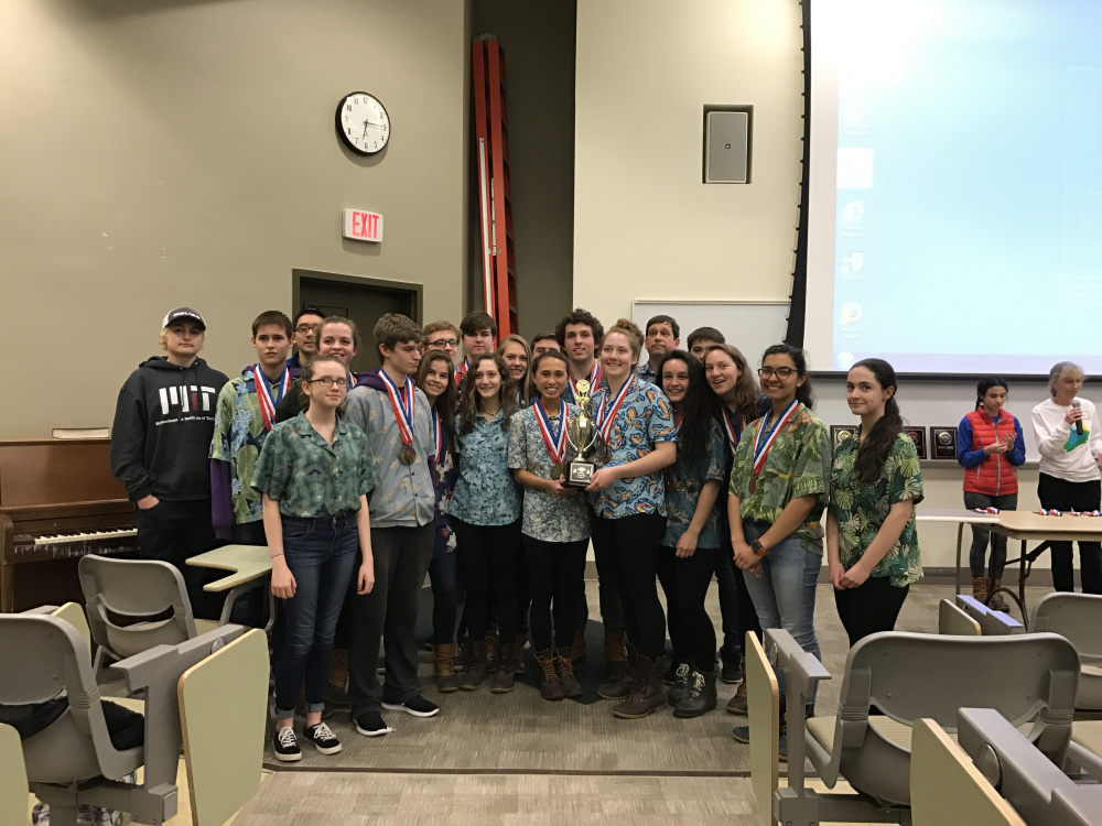 The Waterville Senior High School Science Olympiad team at the state meet April 1 at University of Southern Maine in Gorham