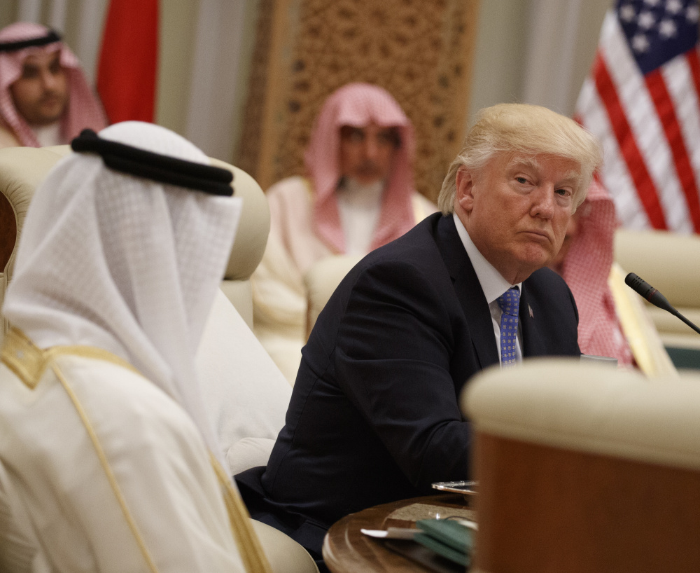 President Trump pauses during the Gulf Cooperation Council Summit in Riyadh, Saudi Arabia. His budget seeks to cut social-welfare programs that grew after the financial crisis.