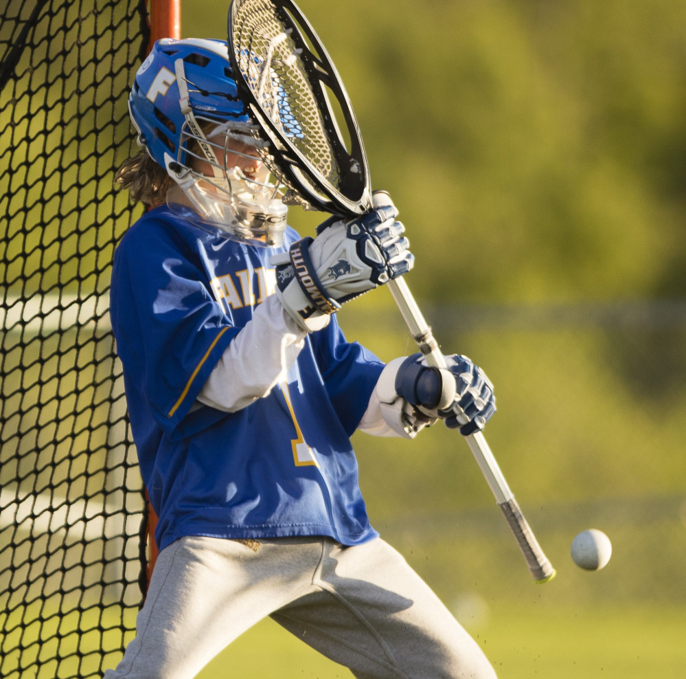 Falmouth goalie Liam Tucker helped the Yachtsmen win the Class B state championship in 2016 and is one of the reasons why the Yachtsmen are strong contenders again this season.