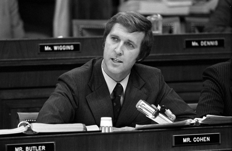 In this photo of July 25, 1974, U.S. Rep. William Cohen, R-Maine, addresses the question of impeachment against President Richard Nixon during a debate by the House Judiciary Committee in Washington. Cohen's commitment to "follow the evidence and pursue the truth" initially put him at odds with his own party, his colleagues and his constituents. In the moment, he said: "Only time will tell."