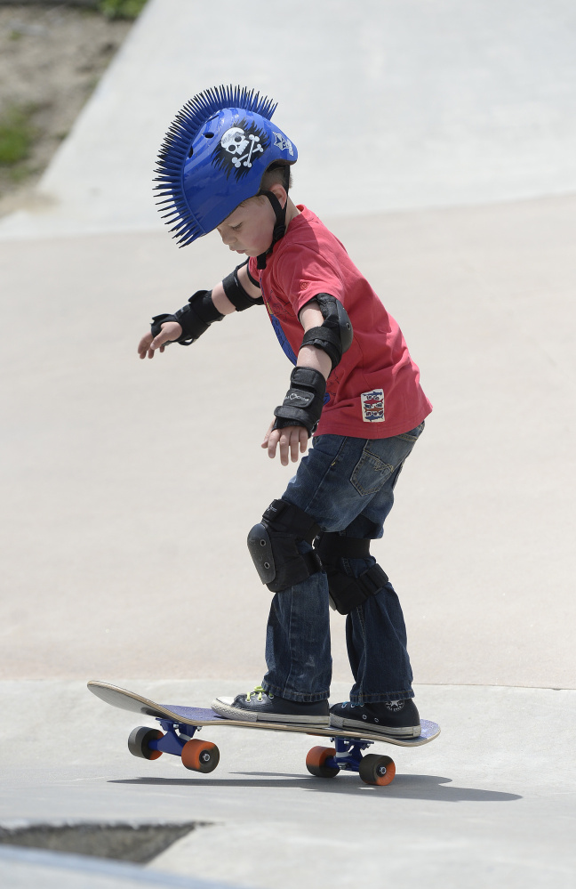 Freeman Campbell, 6, of Auburn was treated by his mother, Laura Campbell, to a day of skating in Portland on Saturday.