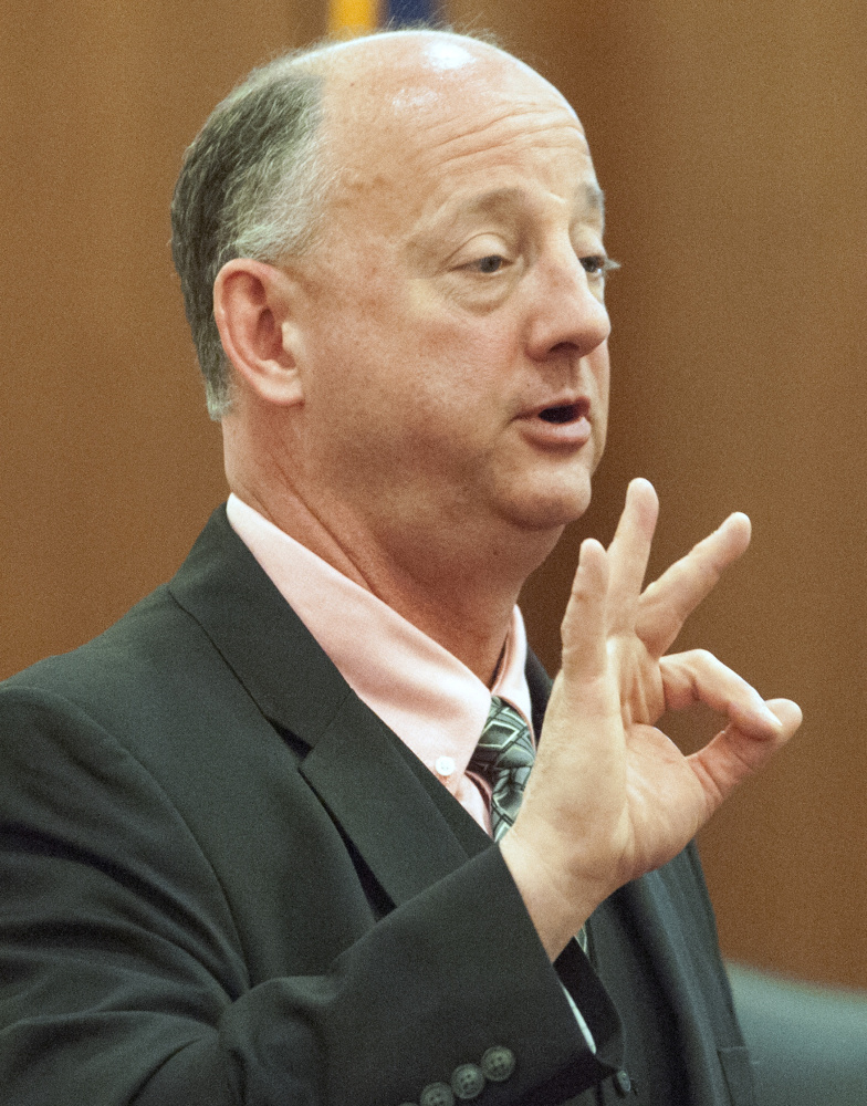 Deputy District Attorney Paul Cavanaugh makes an opening statement Tuesday at the jury trial of Sarah Conway.