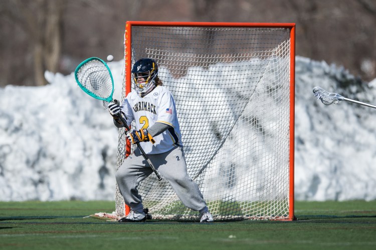 Merrimack goalie Edward "T-Moe" Hellier of South Portland will be playing in goal in Sundays NCAA Division II championship game.
