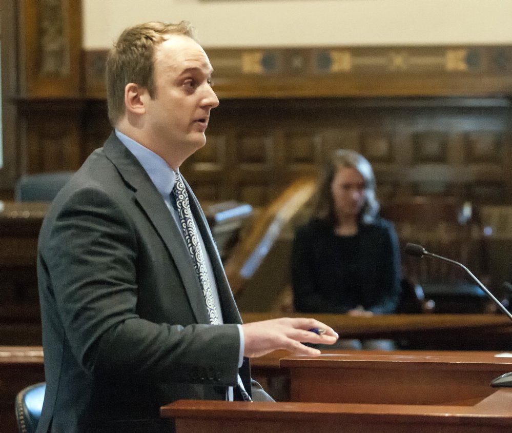 Attorney Rory McNamara presents an appeal in the case of Donald Beauchene before the Maine Supreme Judicial Court on Tuesday at the Capital Judicial Center in Augusta. 