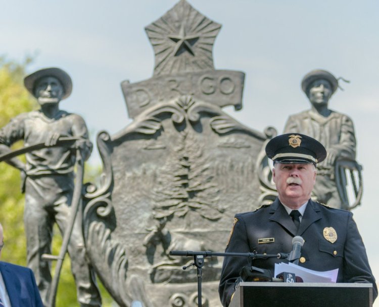 Falmouth Police Chief Edward Tolan speaks during the Law Enforcement Officers Service on Thursday in Augusta.