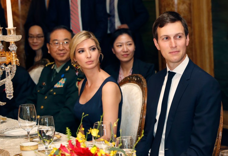 Jared Kushner and his wife, Ivanka Trump, attend a dinner with President Trump and Chinese President Xi Jinping at Mar-a-Lago on April 6 in Palm Beach, Fla. 