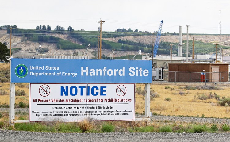 A sign informs visitors of items prohibited on the Hanford Nuclear Reservation near Richland, Wash. Hanford for decades made plutonium for nuclear weapons and is now the largest depository of radioactive defense waste that must be cleaned.