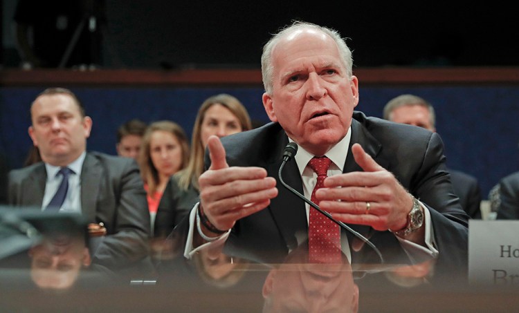 Former CIA Director John Brennan testifies on Capitol Hill in 2017 before the House Intelligence Committee Russia Investigation Task Force. 