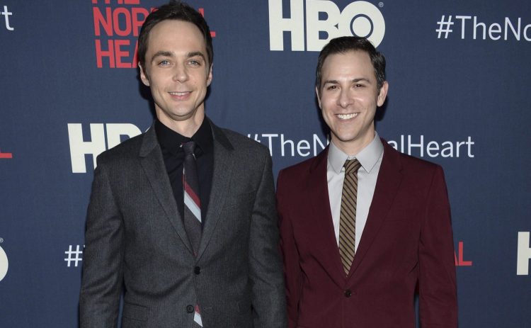 Jim Parsons, left, attends a New York premiere with Todd Spiewak in 2014. Parsons' publicist confirmed multiple reports on Monday that Parsons, who stars in "Big Bang Theory," and Spiewak had married.