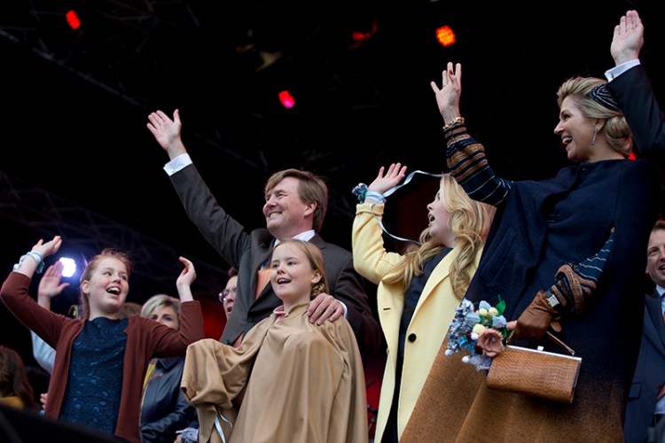 Princess Alexia, Dutch King Willem-Alexander, Princess Ariane, Princess Amalia and Queen Maxima, from left, take part in celebrations marking the King's 50th anniversary in April 2017. 