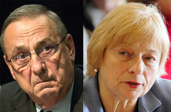 Outgoing Gov. Paul LePage and Gov.-elect Janet Mills